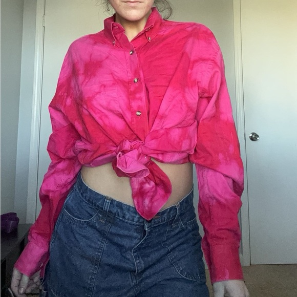 Magenta Tie Dye Button Down Shirt Size 16.5/36 - Picture 7 of 8